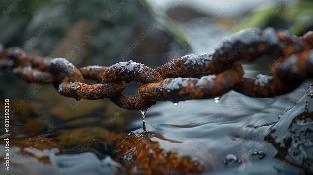 Rusty Chain Link in Calm Water Rusty Chain Link in Calm Water