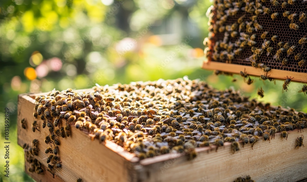 Urban garden buzzing with activity as bees pollinate flowers amidst the city , the growing trend of beekeeping in urban environments, Generative AI Urban garden buzzing with activity as bees pollinate flowers amidst the city , the growing trend of beekeeping in urban environments, Generative AI