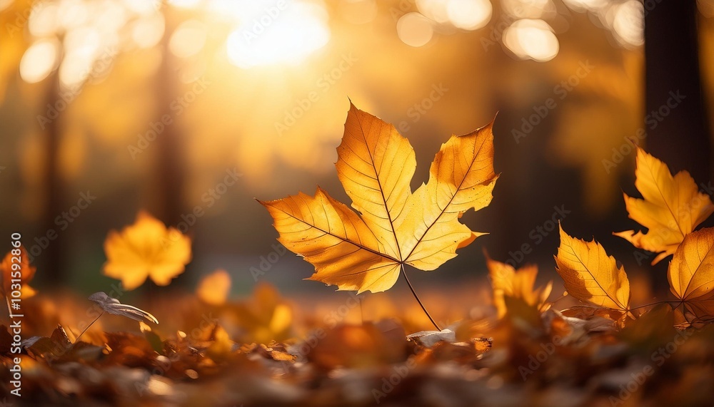 A breathtaking autumn scene: leaves swirling in the warm sunlight A breathtaking autumn scene: leaves swirling in the warm sunlight