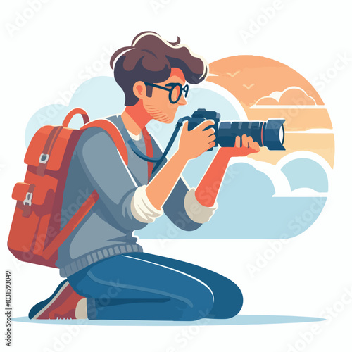 a cameraman is taking photo vector