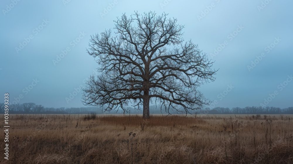 Majestic Tree in Foggy Landscape Majestic Tree in Foggy Landscape
