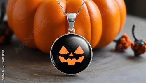 Black Halloween Pumpkin Pendant. photo