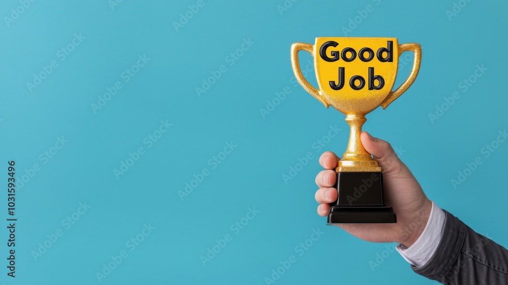 Celebrating Success with Flat Style Hand Holding Trophy and Celebrating Success with Flat Style Hand Holding Trophy and