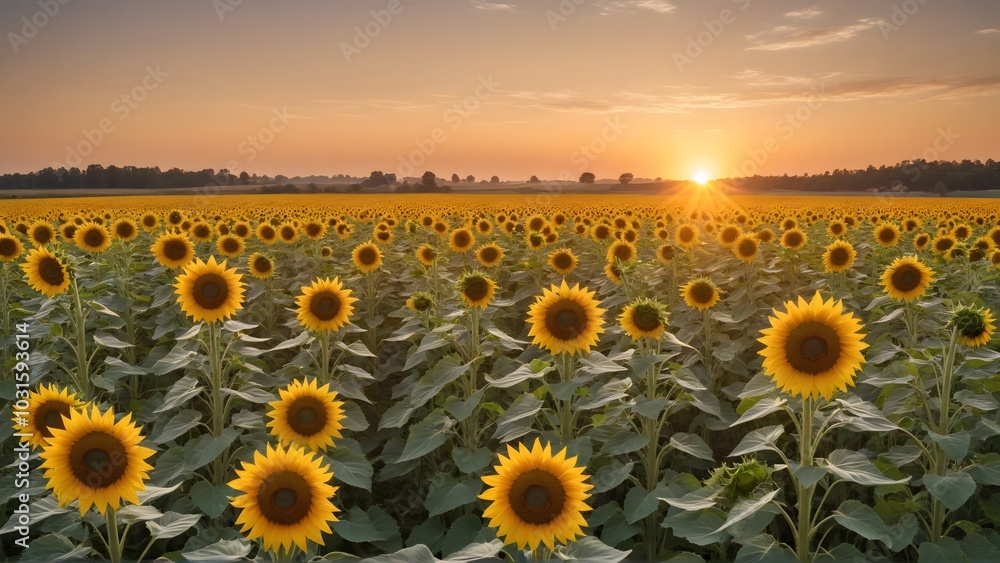 Obraz premium Sunflowers Field at Sunset