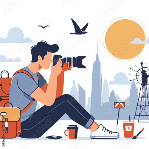 a cameraman is taking photo vector