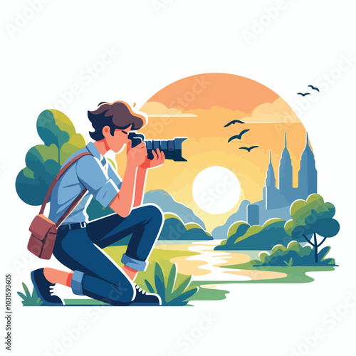 a cameraman is taking photo vector