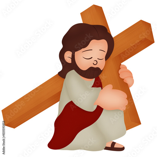 Jesus is carrying a cross 