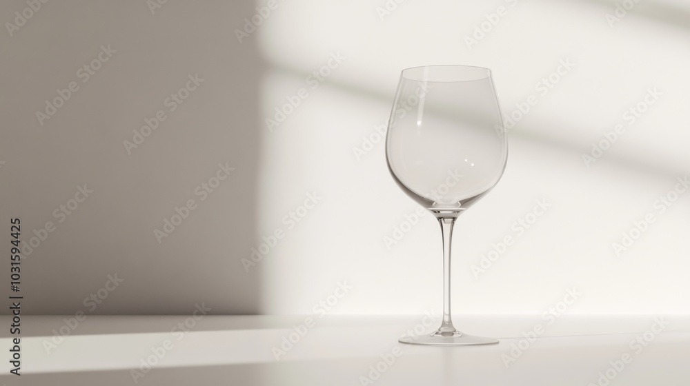 A single empty wine glass stands on a white surface, bathed in soft, natural light. A single empty wine glass stands on a white surface, bathed in soft, natural light.