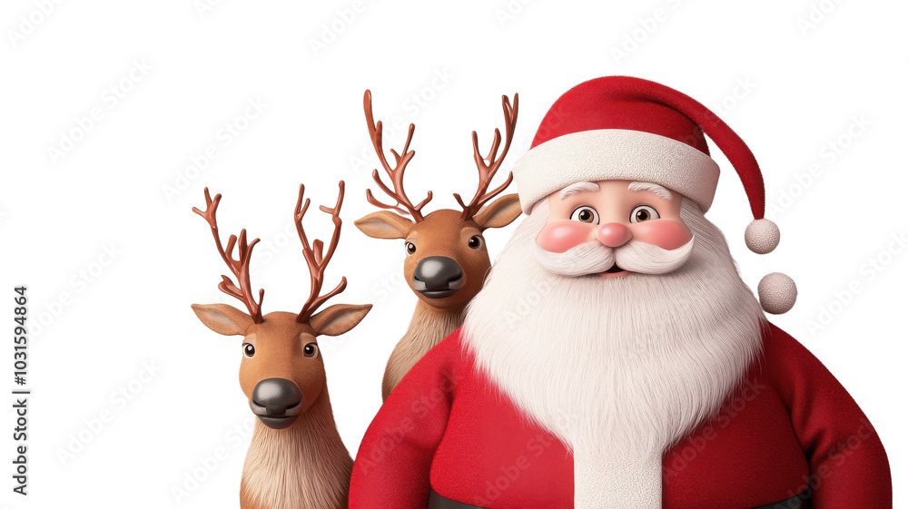 Joyful Santa and friendly reindeer ready for the festive season, perfect for holiday celebrations and cheerful decorations on transparent background. Joyful Santa and friendly reindeer ready for the festive season, perfect for holiday celebrations and cheerful decorations on transparent background.