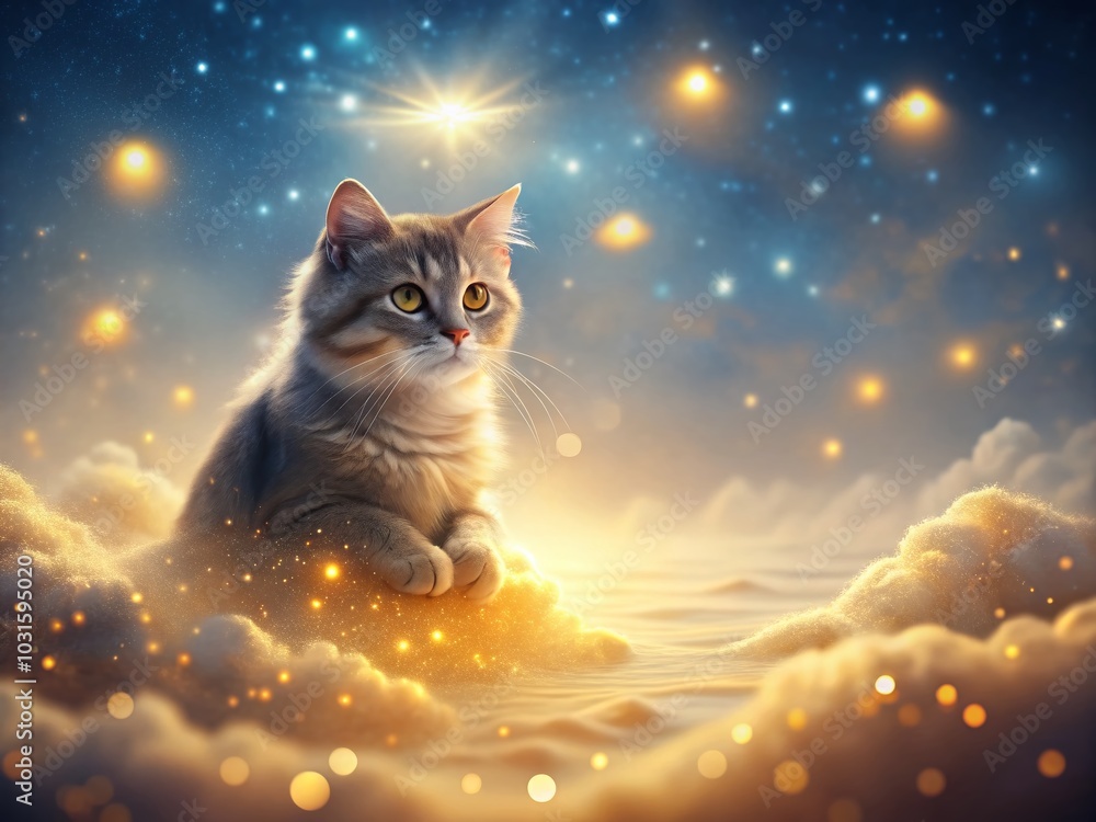 Serene Cat in a Celestial Landscape of Stars and Gradient Sky for AI Art Serene Cat in a Celestial Landscape of Stars and Gradient Sky for AI Art