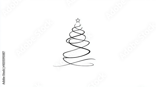 A simple, elegant design of a Christmas tree, perfect for a holiday card. The tree is made of a single, continuous line, creating a modern and minimalist look.continuous single one line art concept. photo