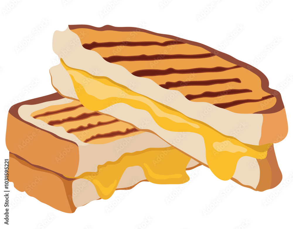 Sandwich Toast Slices with Melting Cheese Illustration Isolated on White Background Sandwich Toast Slices with Melting Cheese Illustration Isolated on White Background