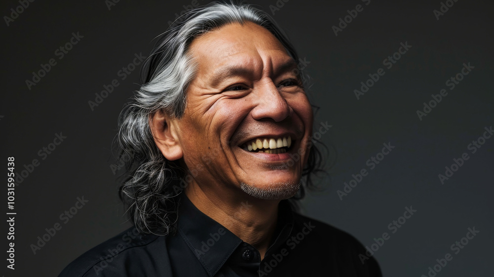 Senior Native American man exuding joy and vitality in a casual setting Senior Native American man exuding joy and vitality in a casual setting