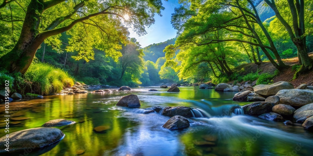 Serene Edge of the Creek: Nature's Tranquil Waterway Scene Serene Edge of the Creek: Nature's Tranquil Waterway Scene