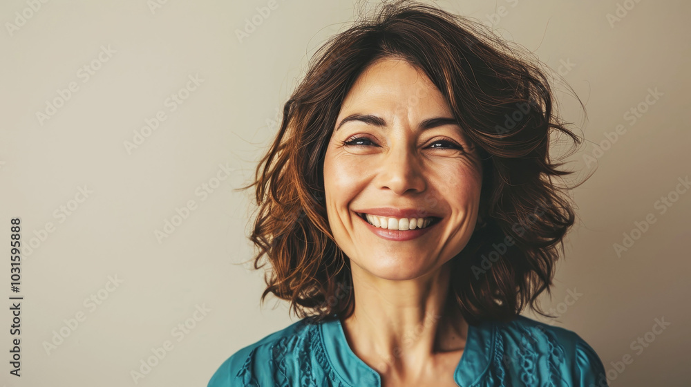 Radiant Middle Eastern woman in her 40s with a joyous smile Radiant Middle Eastern woman in her 40s with a joyous smile