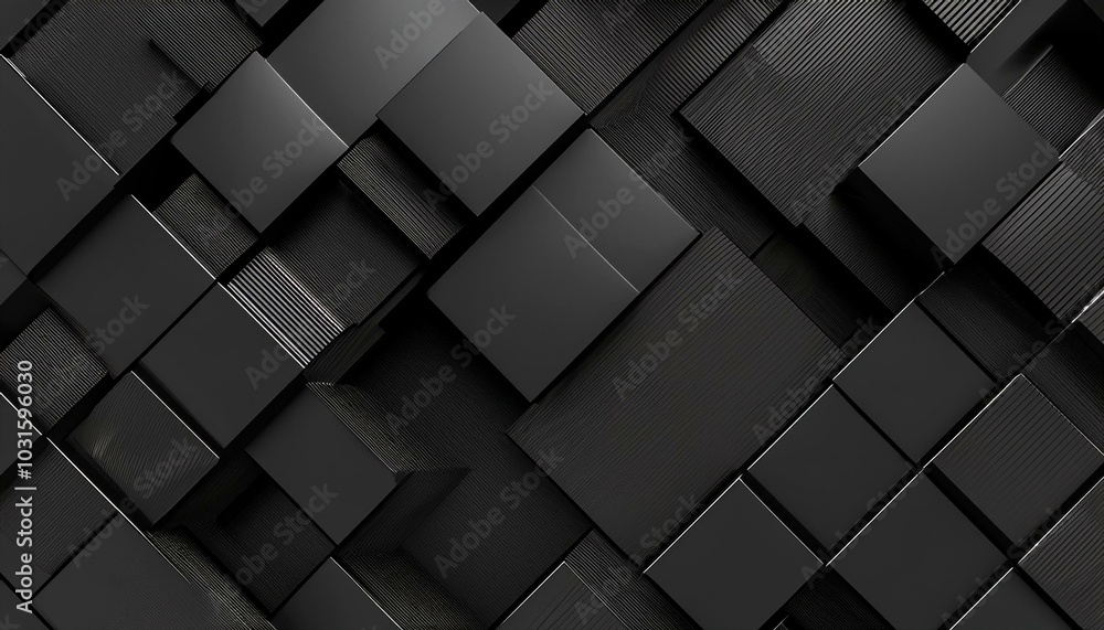 Fototapeta premium Abstract 3d render, black geometric background design with cubes
