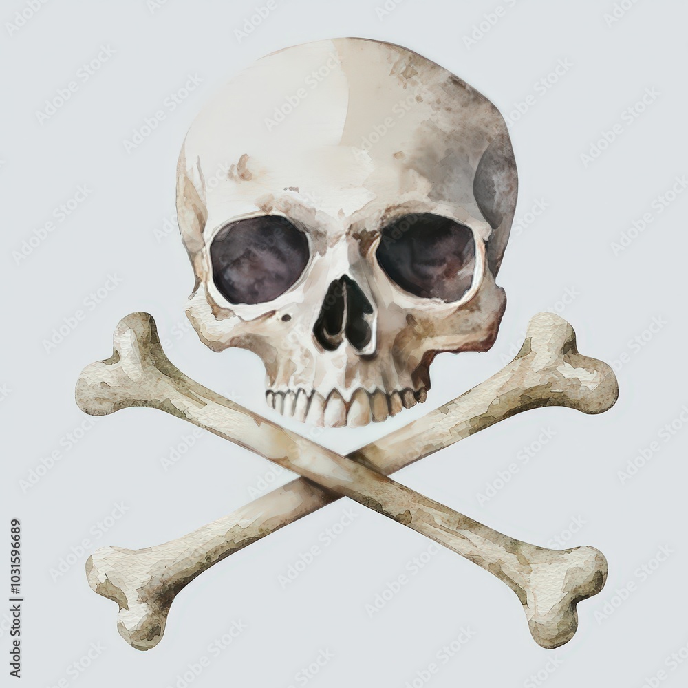 Obraz premium Watercolor Skull and Crossbones Illustration Danger Death Halloween Gothic Pirate
