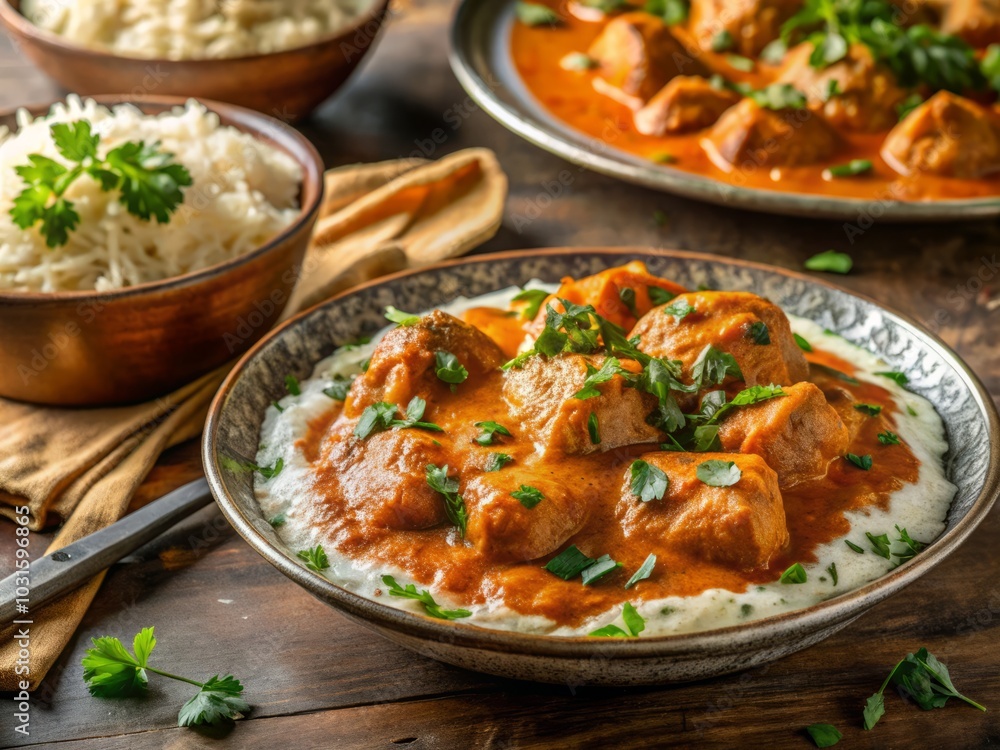 Indian Chicken Makhani Butter Chicken with Basmati Rice - Authentic Indian Cuisine in Low Light Photography, Perfect for Food Lovers and Culinary Enthusiasts Indian Chicken Makhani Butter Chicken with Basmati Rice - Authentic Indian Cuisine in Low Light Photography, Perfect for Food Lovers and Culinary Enthusiasts