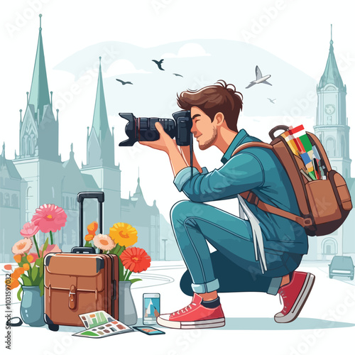 a cameraman is taking photo vector