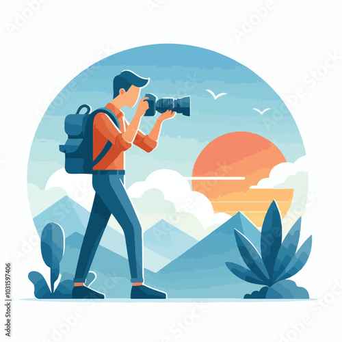a cameraman is taking photo vector