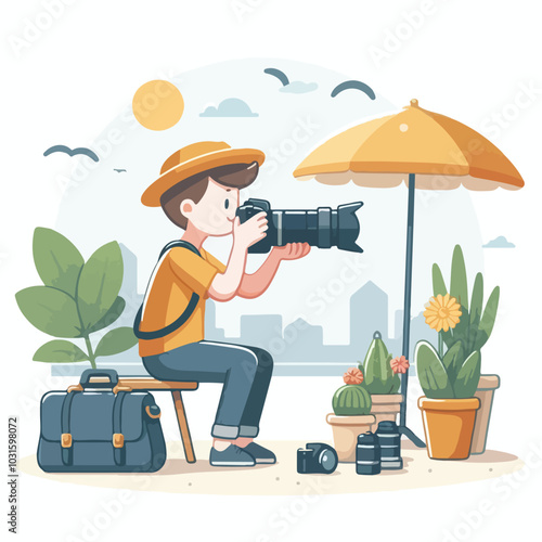 a cameraman is taking photo vector