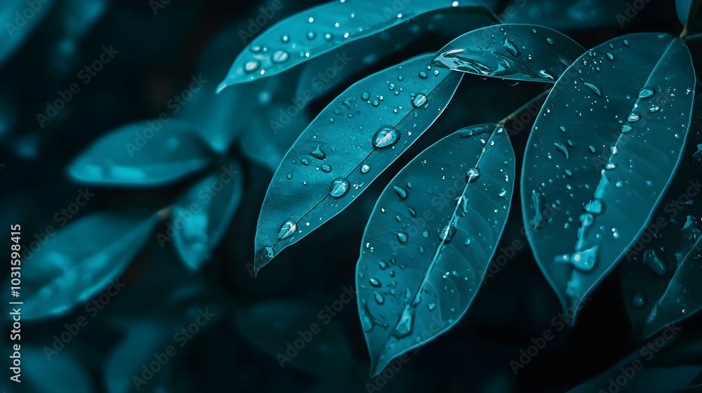 Obraz premium Close-up of Water Droplets on Leaf Surface