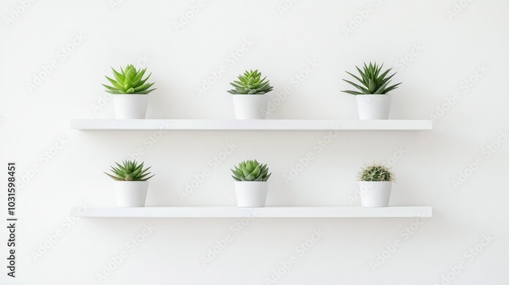 White Shelves with Succulents and Cactus Plants White Shelves with Succulents and Cactus Plants