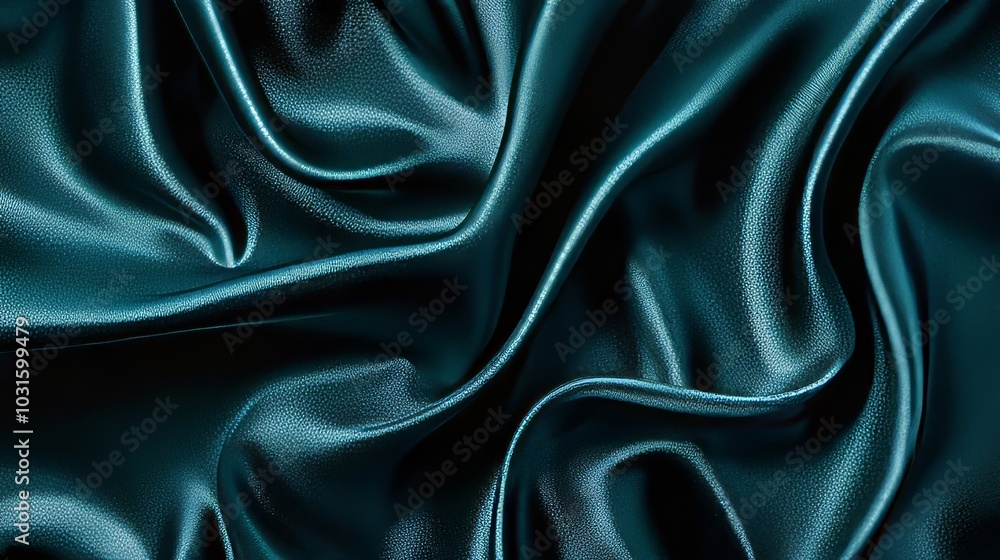 Dark teal green silk satin. Shiny smooth fabric, soft folds. Luxury background with space for design. Flat lay, top view. Birthday, Christmas, Valentine’s, New Year’s theme. Dark teal green silk satin. Shiny smooth fabric, soft folds. Luxury background with space for design. Flat lay, top view. Birthday, Christmas, Valentine’s, New Year’s theme.