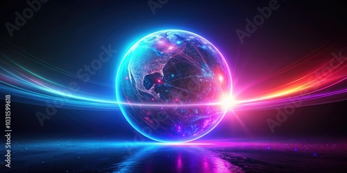 Futuristic Neon Sphere with Vivid Colors of Pink, Blue, and Purple for Abstract Light Effects in a Modern Abstract Setting