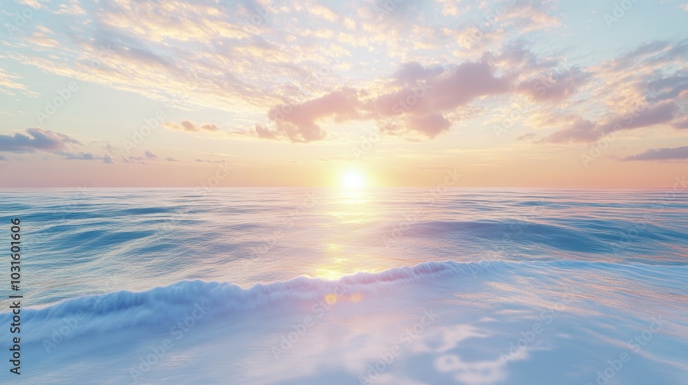 Fototapeta premium A calm ocean at sunset with pink clouds.