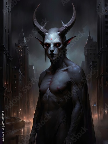 Majestic Gothic Demon with Horns - Dark Mythical Illustration