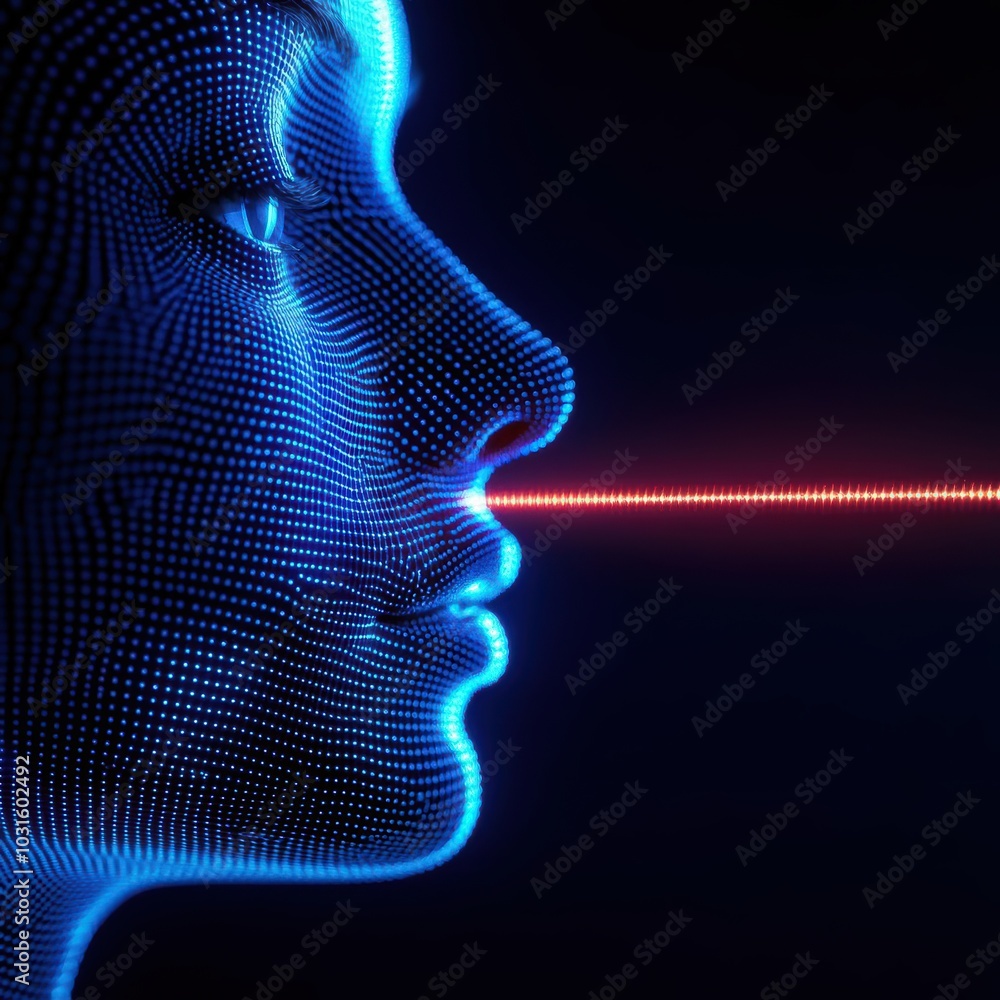 Futuristic digital portrait with laser beam effect, highlighting innovation and technology. Futuristic digital portrait with laser beam effect, highlighting innovation and technology.