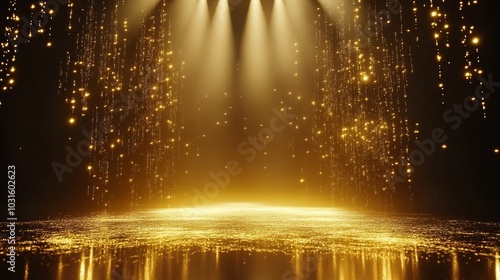 Golden Stage Spotlights Royal Awards Graphics Background. Lights Elegant Shine Modern Template. Luxury Premium Corporate Template. Event Show Backdrop. --