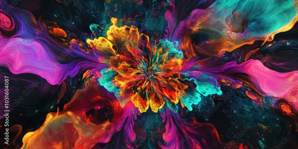 Naklejka premium Abstract swirling colors on a black background.
