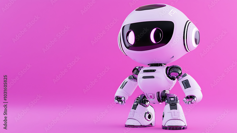 Playful Futuristic Robot on Purple Background Playful Futuristic Robot on Purple Background