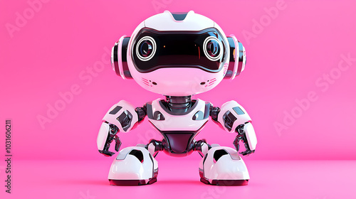 Charming Futuristic Robot on Pink Background