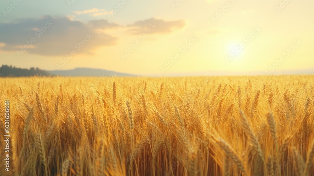 Obraz premium Golden wheat field at sunset.