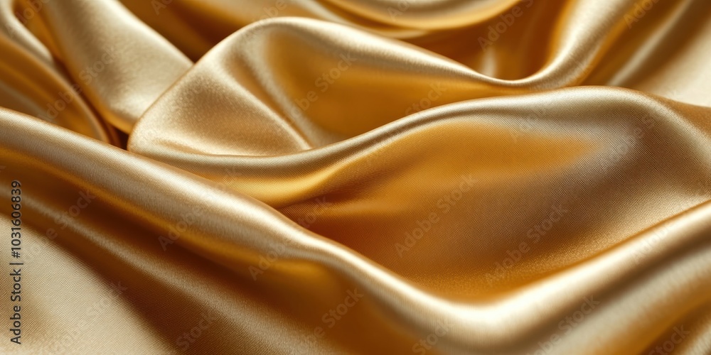 Fototapeta premium Smooth golden fabric folds and curves.