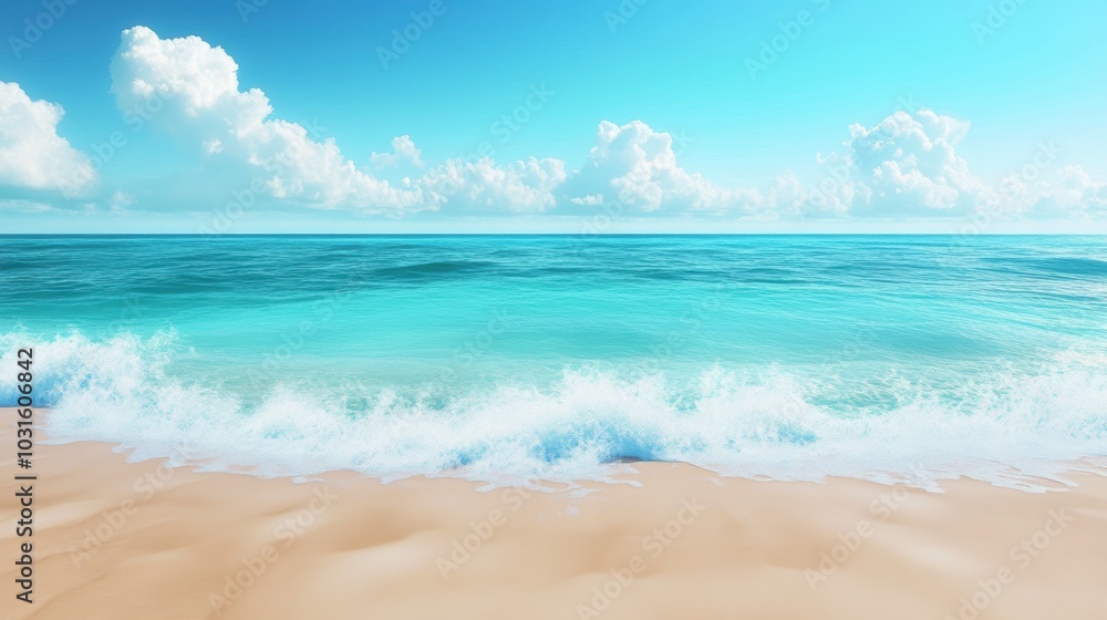 Clear blue water laps at a sandy beach. Clear blue water laps at a sandy beach.