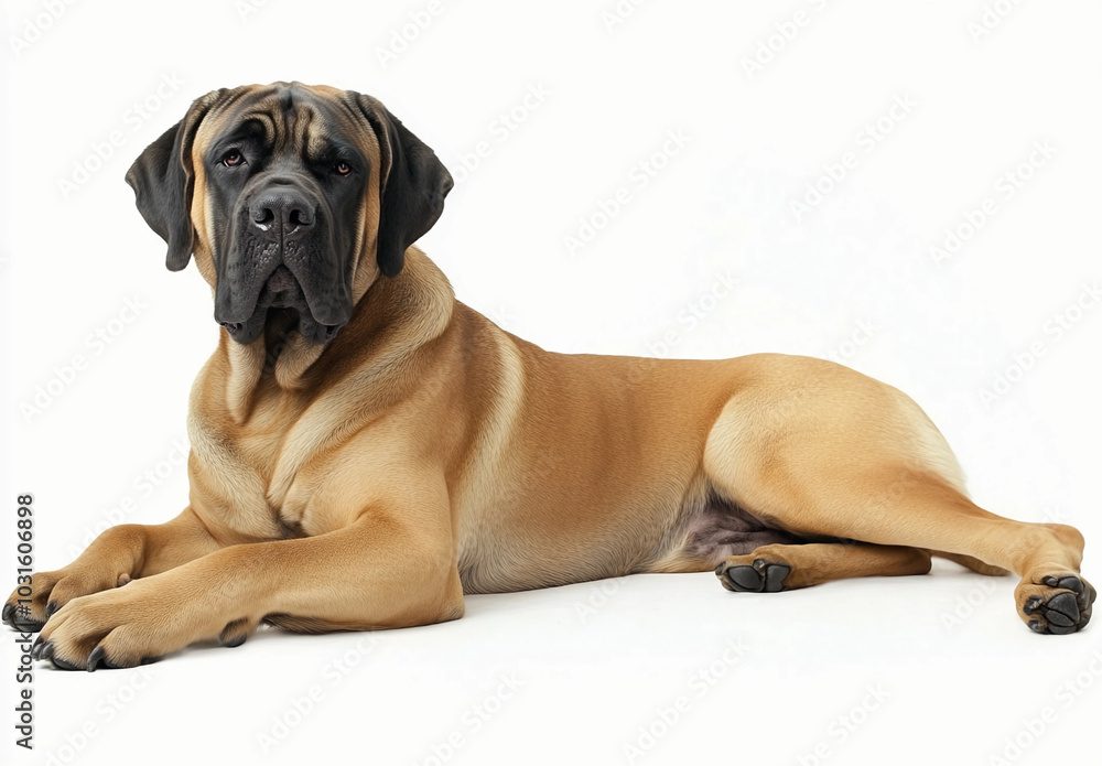 Mastiff Isolated on White Background : English mastiff Dog - Large Mammal Pet Portrait Mastiff Isolated on White Background : English mastiff Dog - Large Mammal Pet Portrait