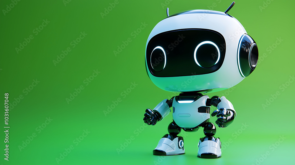 Minimalist Futuristic Robot on Green Background Minimalist Futuristic Robot on Green Background