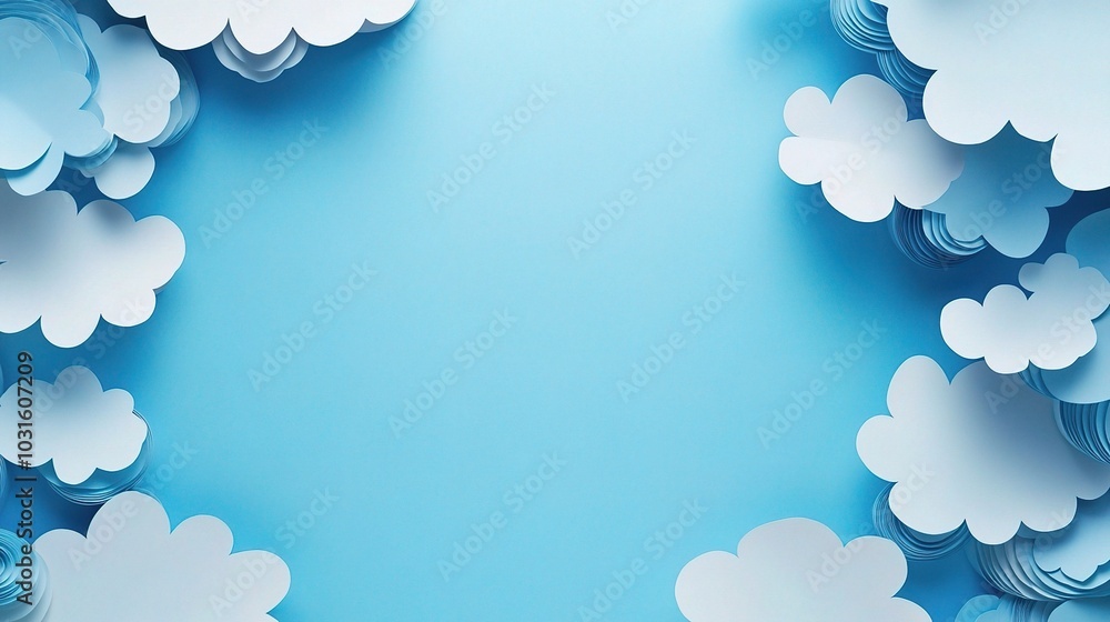 Blue Background with Paper Clouds for Creative Use Blue Background with Paper Clouds for Creative Use