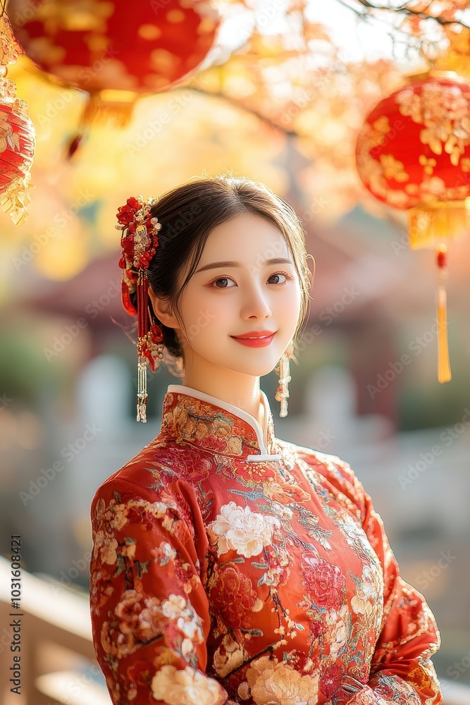 Elegant Woman in Traditional Chinese Qipao Portrait Elegant Woman in Traditional Chinese Qipao Portrait