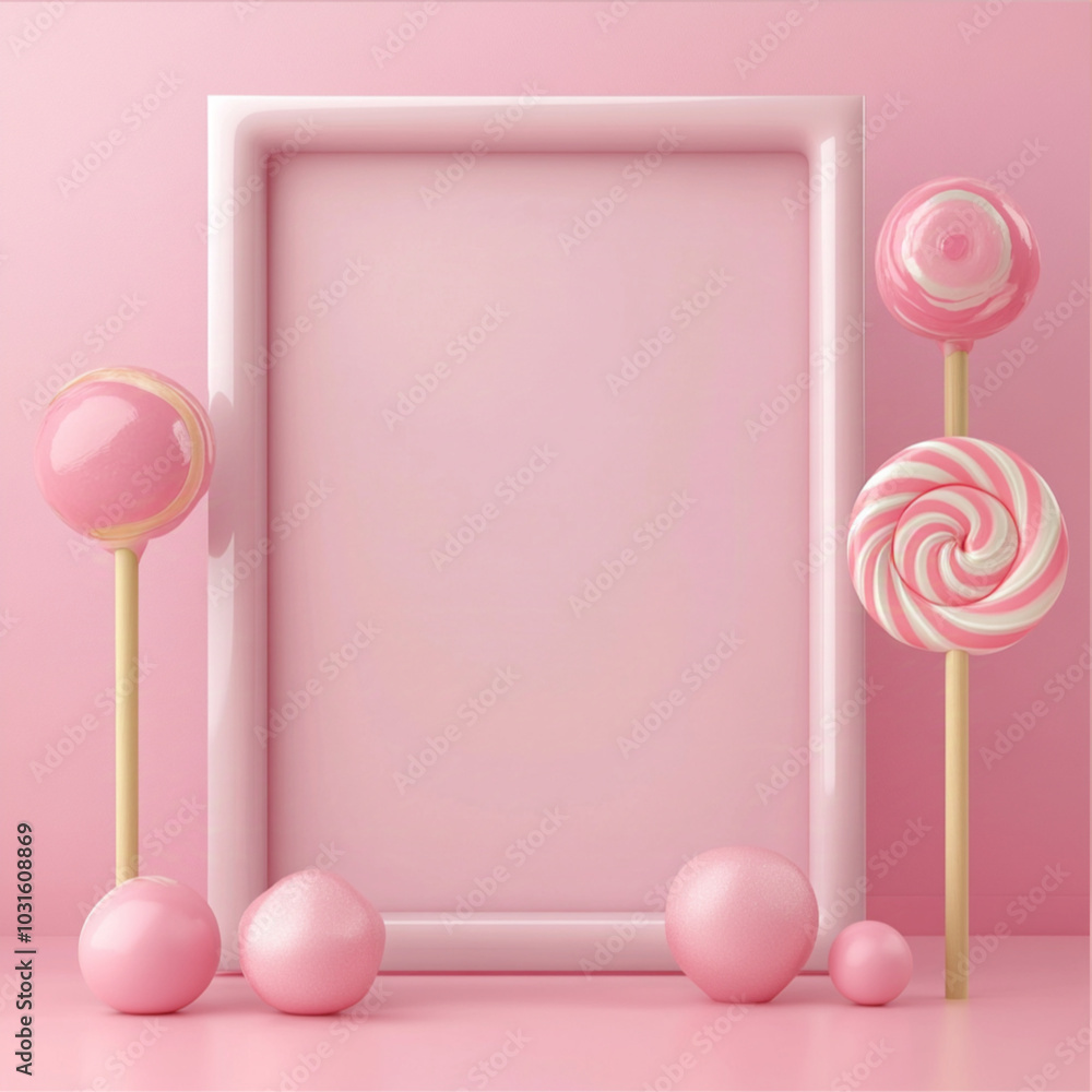 beautiful cartoon sweet 3d frame with lollipops beautiful cartoon sweet 3d frame with lollipops