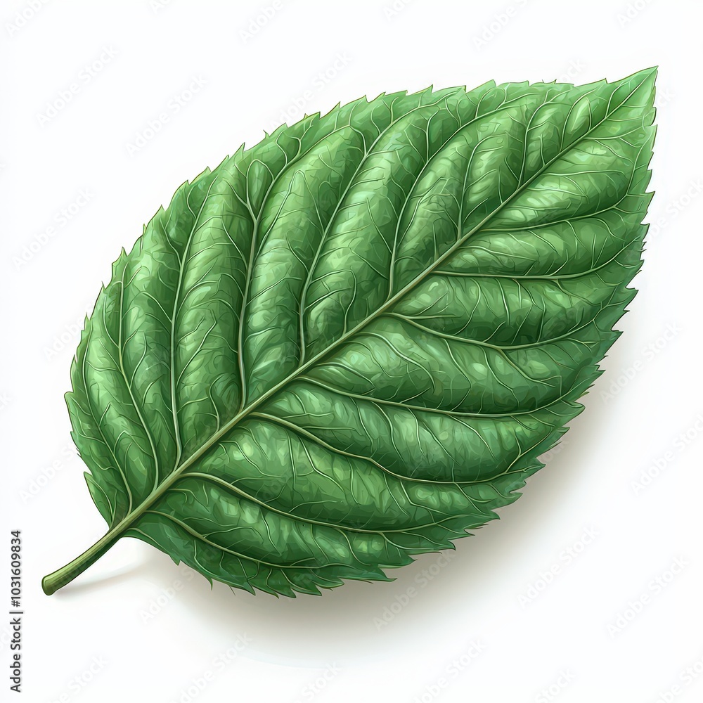 Single Green Leaf Isolated on White Background Botanical Illustration Single Green Leaf Isolated on White Background Botanical Illustration