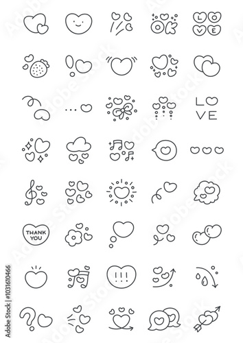 Kawaii abstract heart icons set. Collection of cute hand drawn monochrome illustrations on a white background. St. Valentine day concept. Vector 10 EPS.