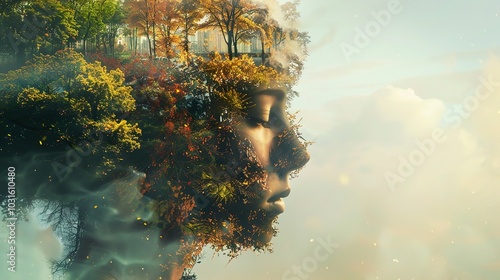 Dreamy Autumn Portrait: A Surreal Fusion of Nature and Humanity