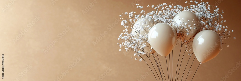 Beige balloons with place for text, festive background for advertising, birthday, holidays
Beige balloons with place for text, festive background for advertising, birthday, holidays