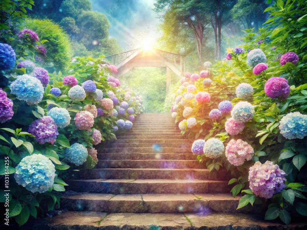 Slow Motion Descent with Blooming Hydrangeas - Double Exposure Photography Slow Motion Descent with Blooming Hydrangeas - Double Exposure Photography