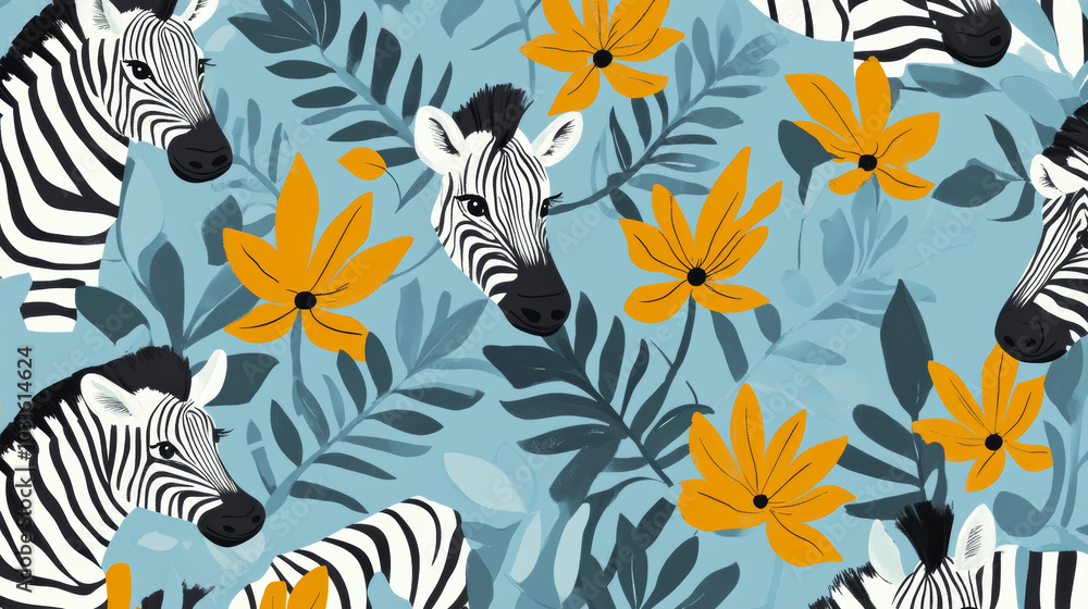 A fun pattern with zebras, perfect for fabric or wallpaper. The design is simple and colorful, like a cartoon. A fun pattern with zebras, perfect for fabric or wallpaper. The design is simple and colorful, like a cartoon.
